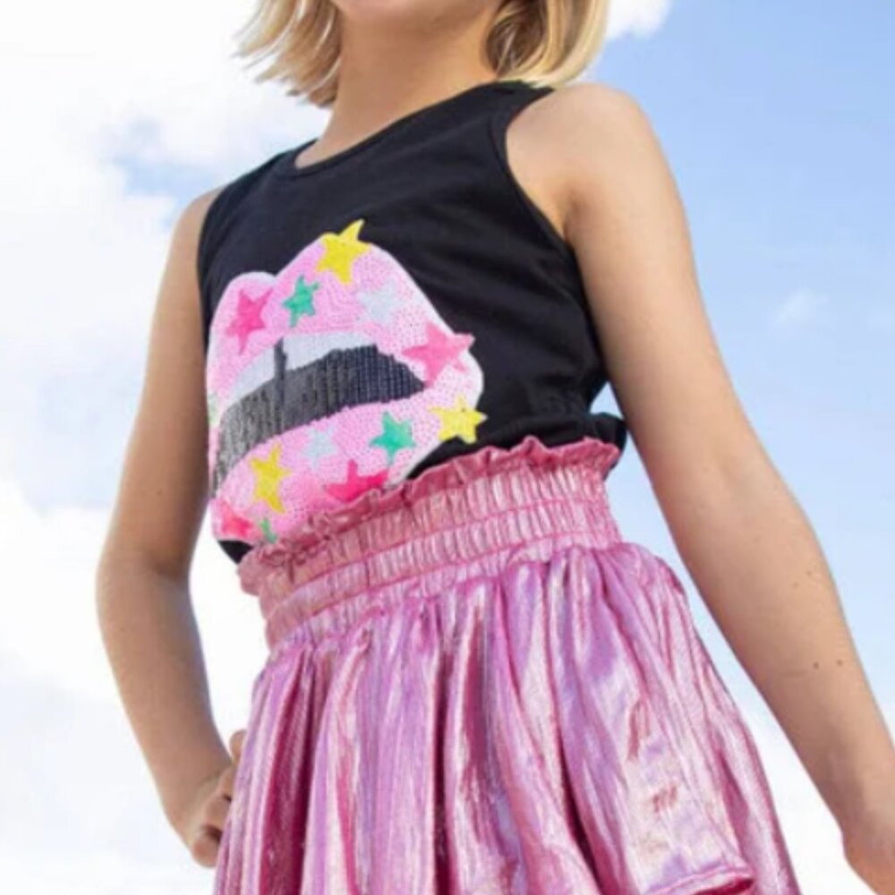 Lola + The Boys black muscle tank with sequin lips